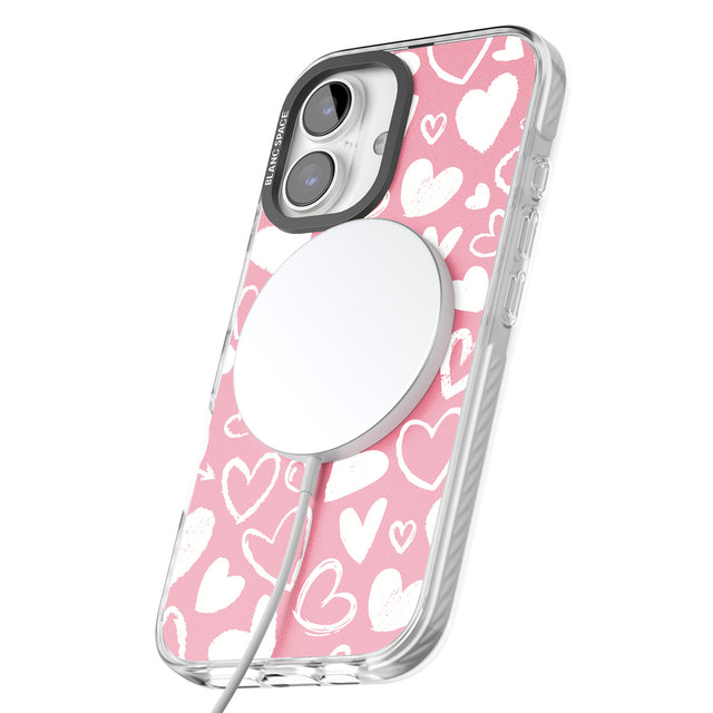 iPhone 16 Pro Max Chalk Hearts Black Impact Phone Case