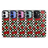 iPhone 16 Pro Max Checkered Pattern & Red Roses Black Impact Phone Case