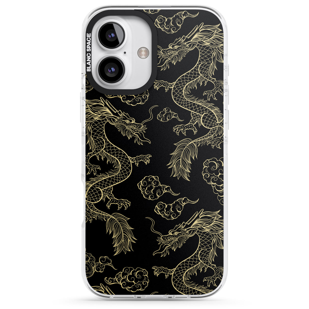 iPhone 16 Pro Max Black and Gold Dragon Pattern Black Impact Phone Case