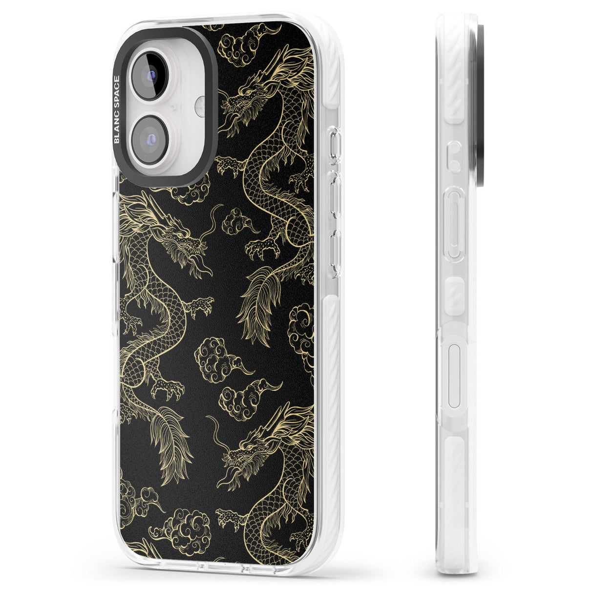 iPhone 16 Pro Max Black and Gold Dragon Pattern Black Impact Phone Case