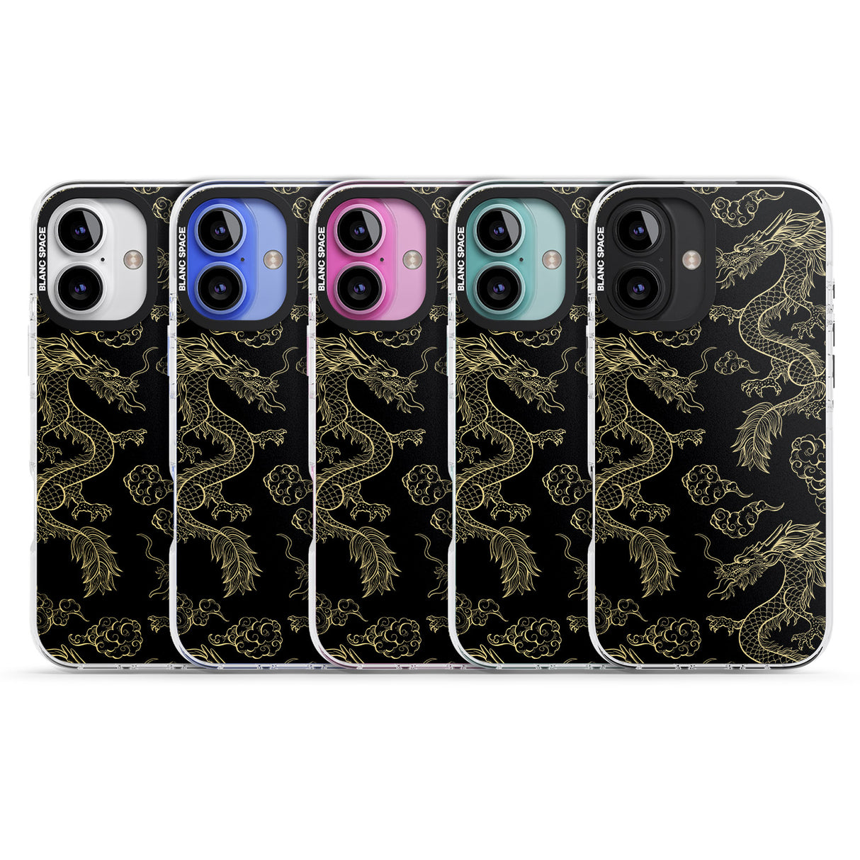 iPhone 16 Pro Max Black and Gold Dragon Pattern Black Impact Phone Case