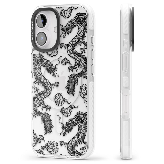 iPhone 16 Pro Max Black Dragon Pattern Black Impact Phone Case