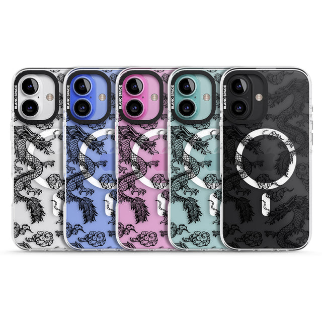 iPhone 16 Pro Max Black Dragon Pattern Black Impact Phone Case