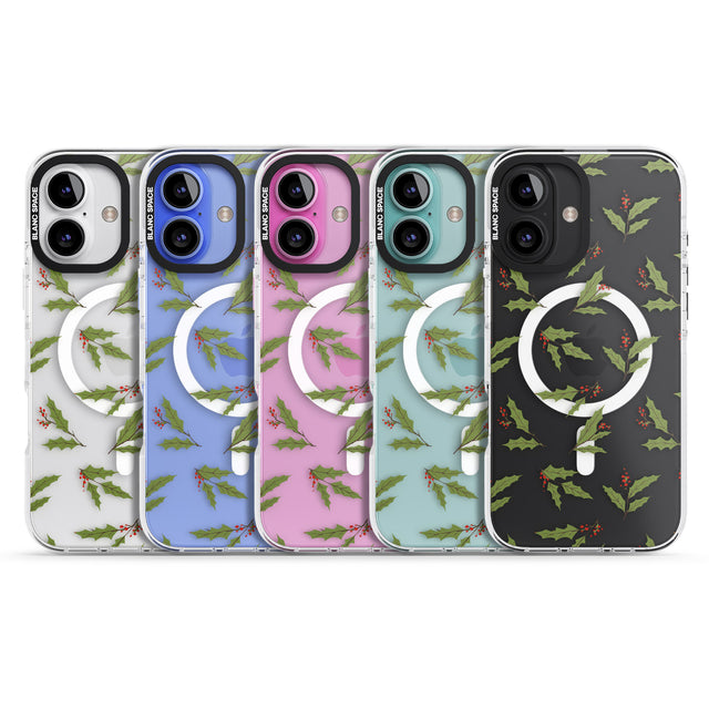 iPhone 16 Pro Max Christmas Holly Pattern Black Impact Phone Case