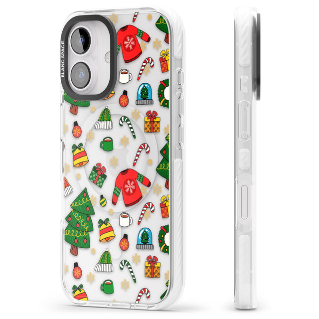 iPhone 16 Pro Max Christmas Mixture Pattern Black Impact Phone Case