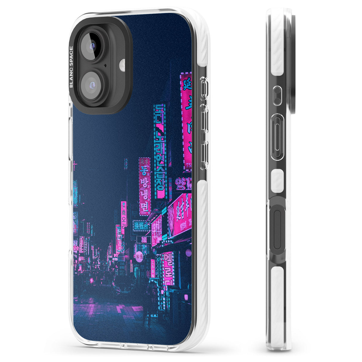 iPhone 16 Pro Max Pink & Turquoise - Neon Cities Black Impact Phone Case