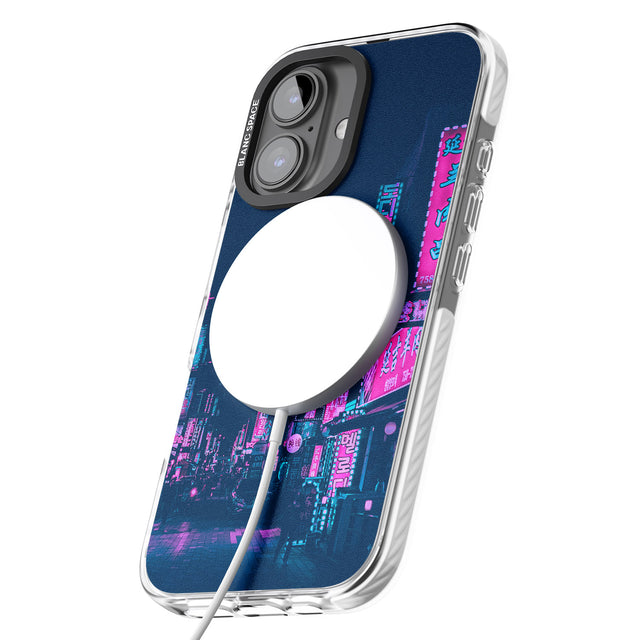 iPhone 16 Pro Max Pink & Turquoise - Neon Cities Black Impact Phone Case