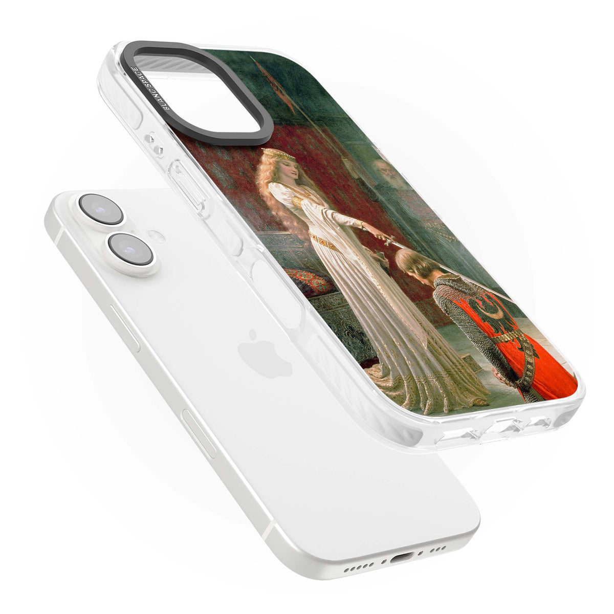 The Accolade renaissance art iPhone case featuring Edmund Blair Leighton's painting of a queen knighting a kneeling knight | Impact Magsafe case for iPhone 16, iPhone 16 Plus