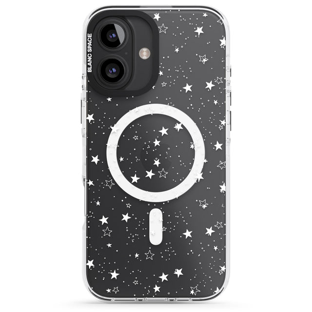 iPhone 16 Pro Max White Stars on Clear Black Impact Phone Case