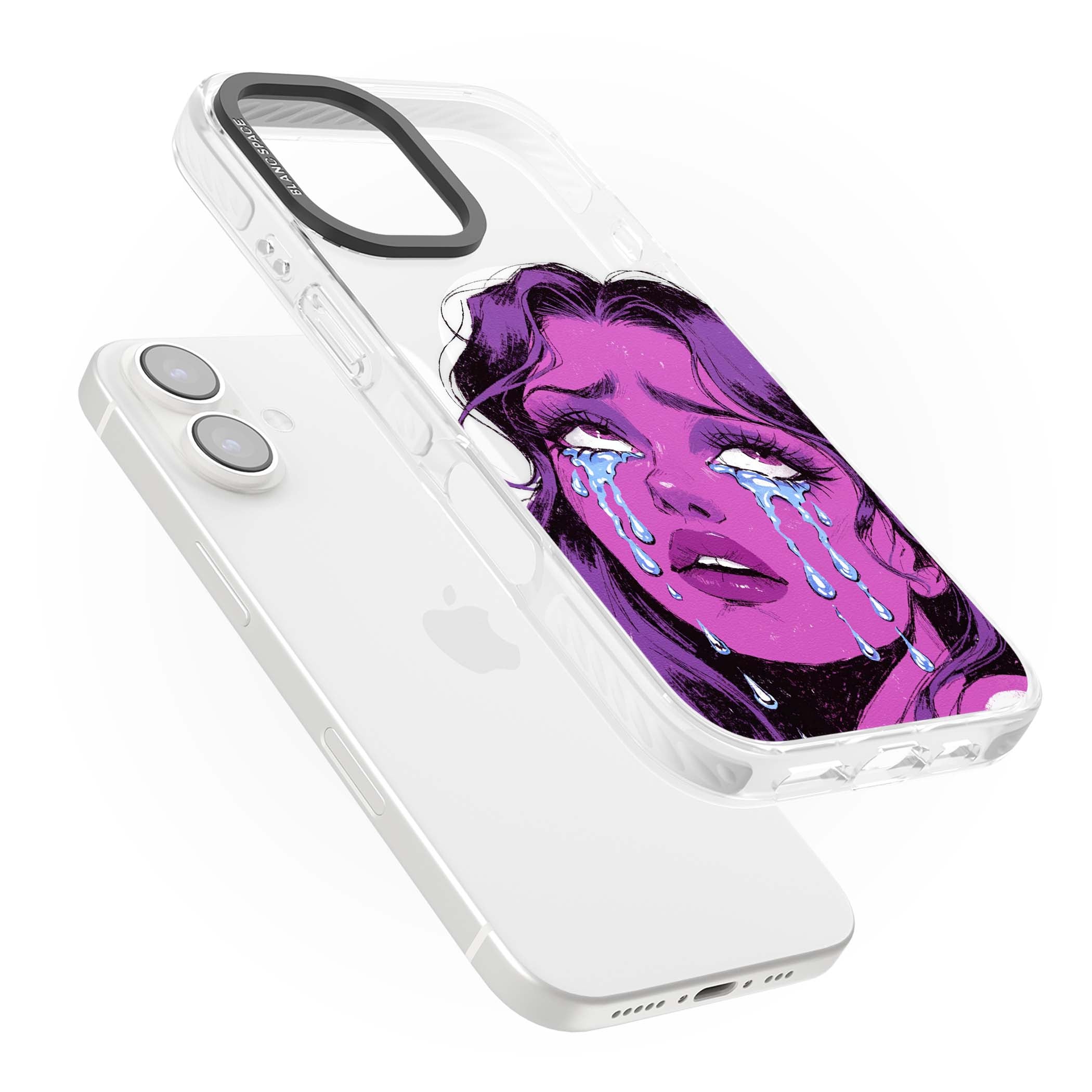 Drama Queen pop art iPhone case featuring a purple crying comic girl with blue tears | Impact Magsafe case for iPhone 16, iPhone 16 Plus