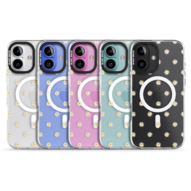 iPhone 16 Pro Max Daisy Pattern Transparent Cute Floral Black Impact Phone Case