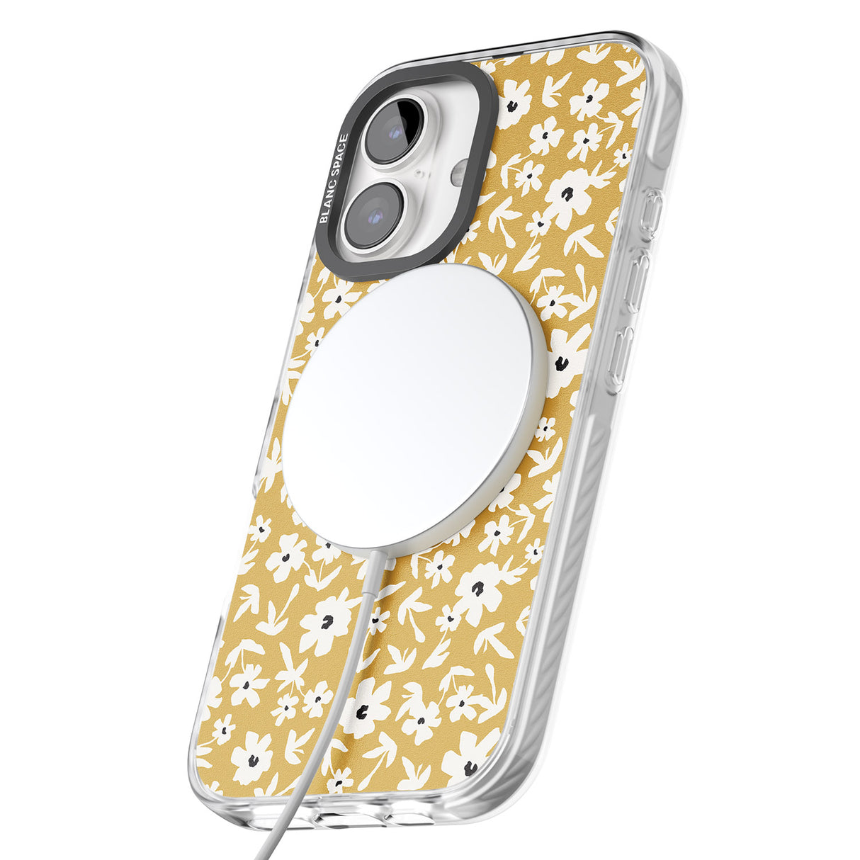 iPhone 16 Pro Max Floral Print on Mustard Cute Floral Black Impact Phone Case