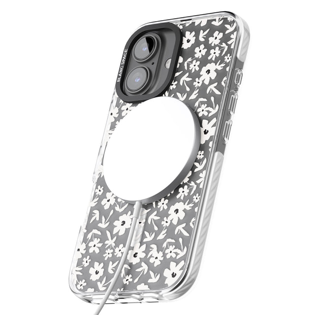 iPhone 16 Pro Max Floral Print on Transparent Black Impact Phone Case