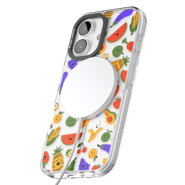 iPhone 16 Pro Max Mixed Kawaii Food Icons - Clear Black Impact Phone Case