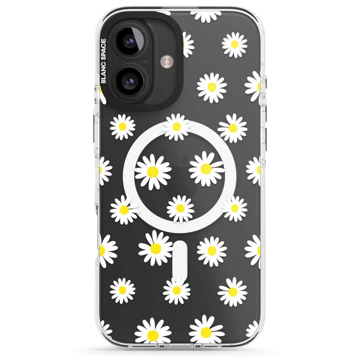 iPhone 16 Pro Max White Daisy Pattern (Clear) Black Impact Phone Case