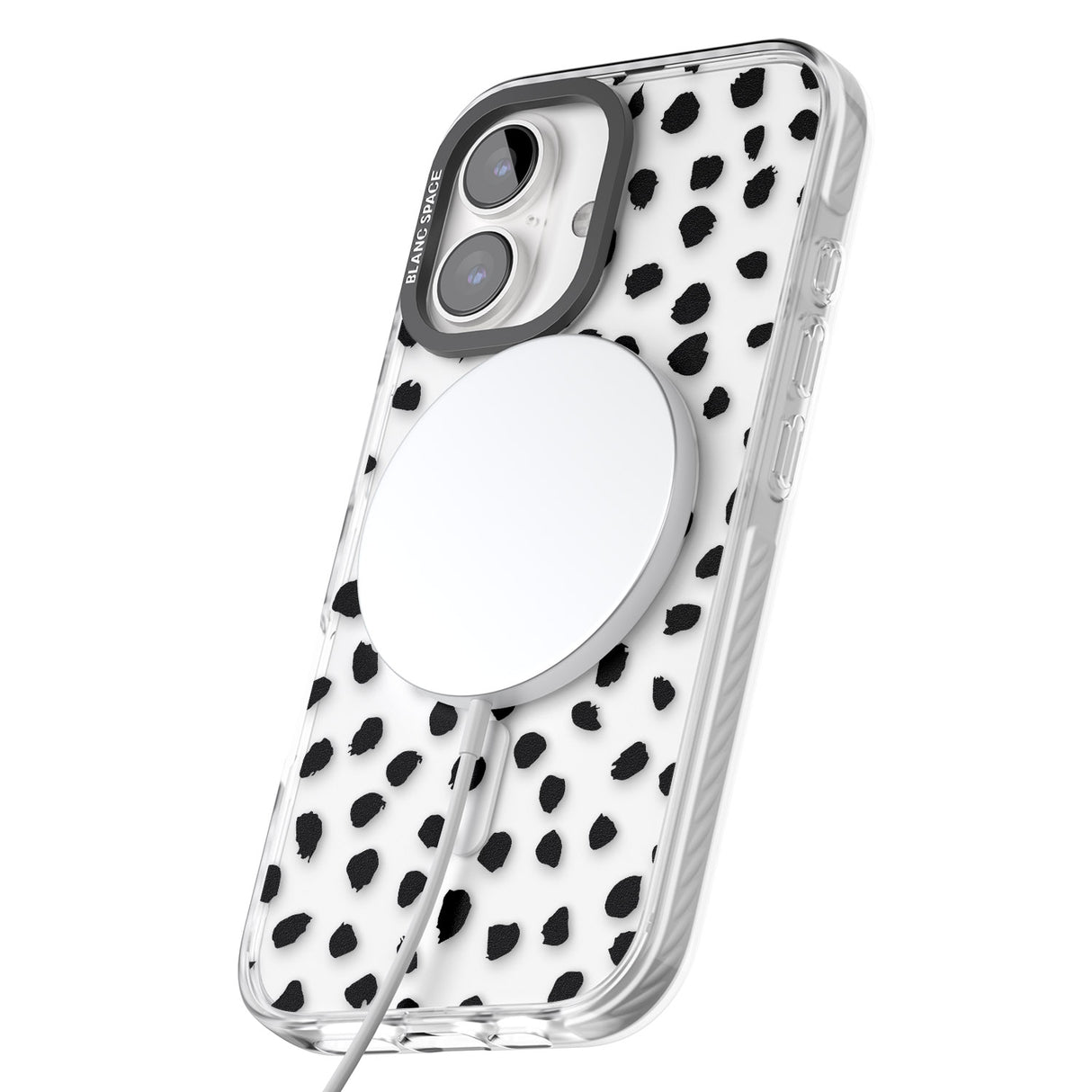 iPhone 16 Pro Max Black on Transparent Dalmatian Polka Dot Spots Black Impact Phone Case