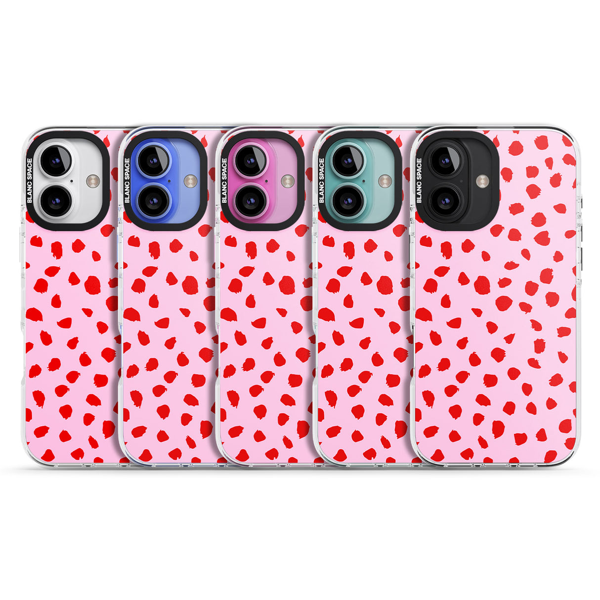 iPhone 16 Pro Max Red on Pink Dalmatian Polka Dot Spots Black Impact Phone Case