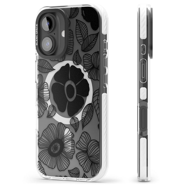 iPhone 16 Pro Max Black Flowers Black Impact Phone Case