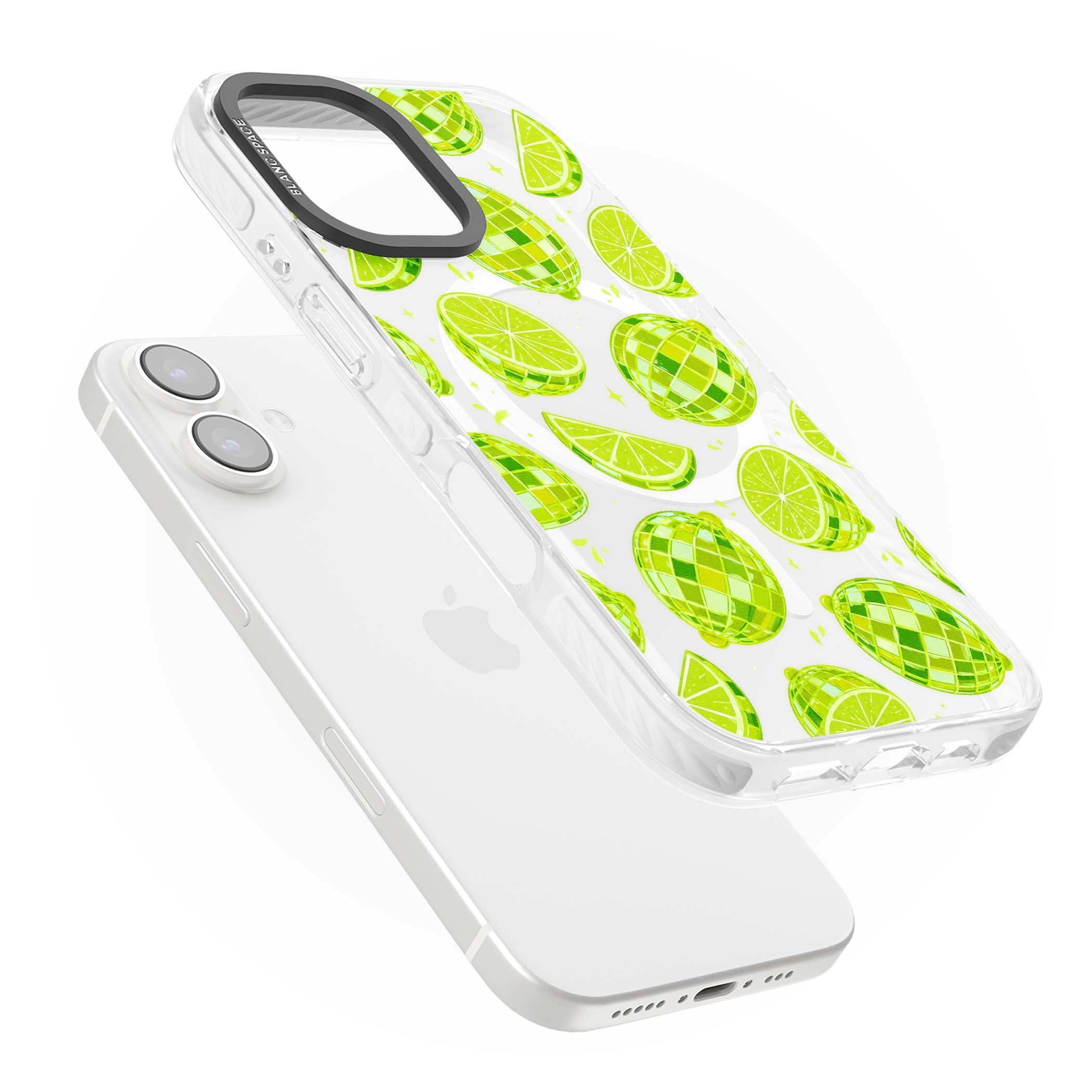 Disco Limes fruit aesthetic iPhone case featuring green disco balls, lime slices and citrus sparkles | Impact Magsafe case for iPhone 16, iPhone 16 Plus