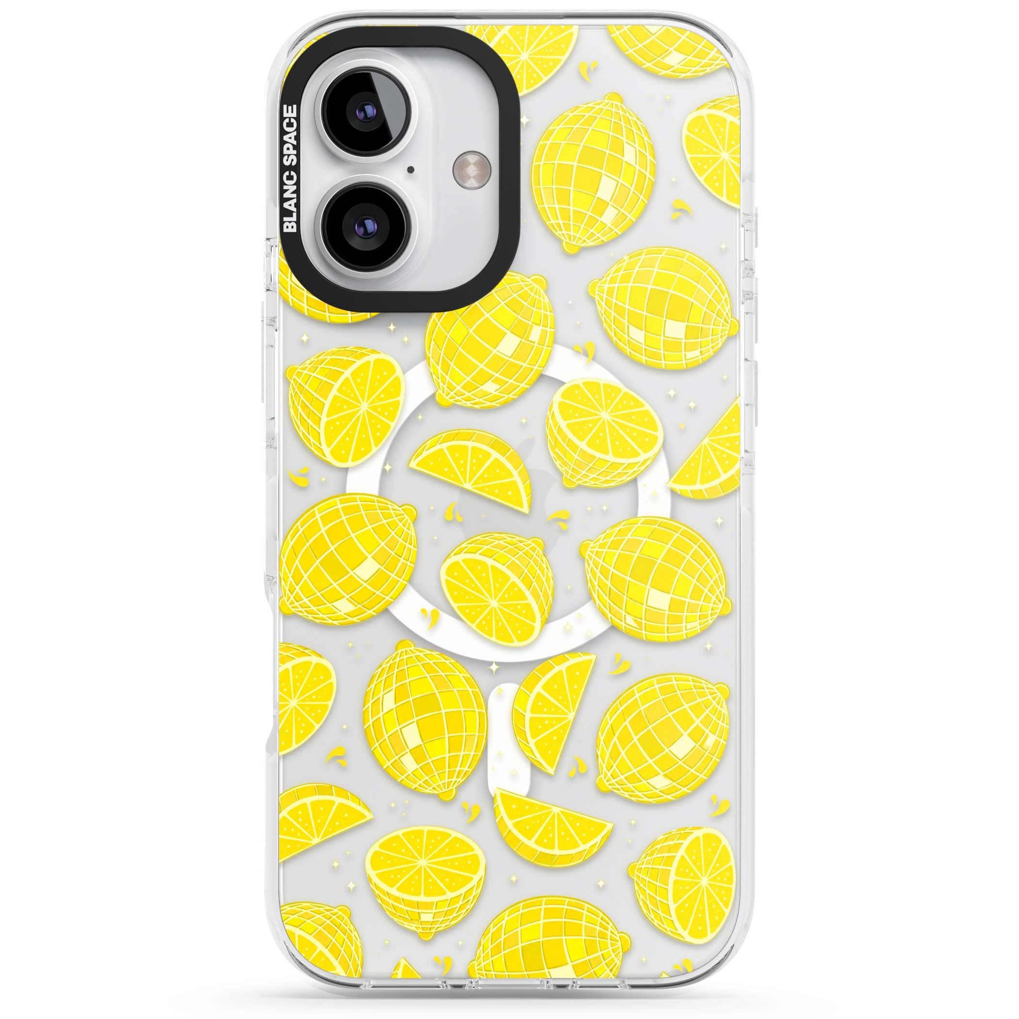 Disco Lemons citrus iPhone case featuring mirrorball lemons, sliced fruit and sparkle accents | Impact Magsafe case for iPhone 16, iPhone 16 Plus