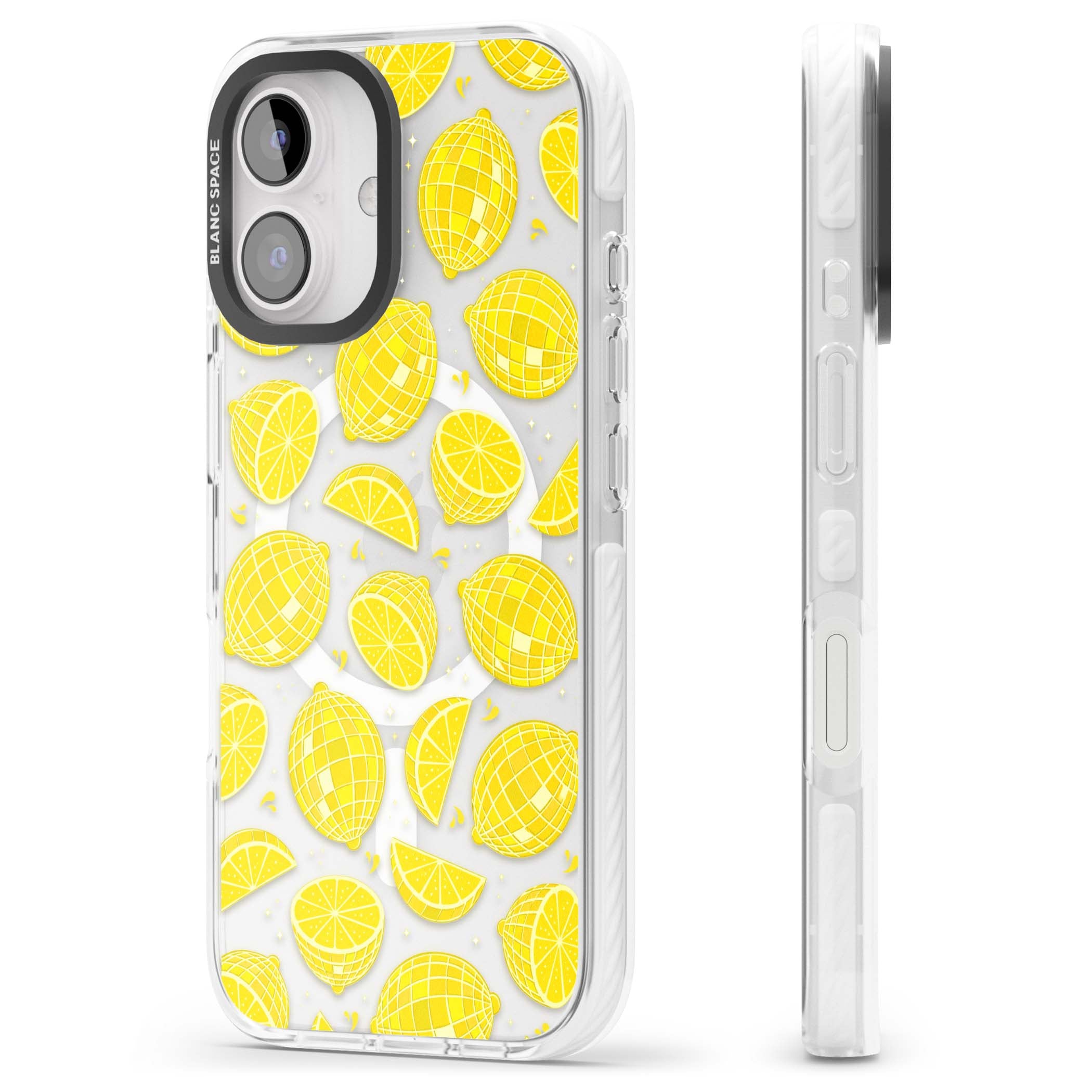 Disco Lemons citrus iPhone case featuring mirrorball lemons, sliced fruit and sparkle accents | Impact Magsafe case for iPhone 16, iPhone 16 Plus