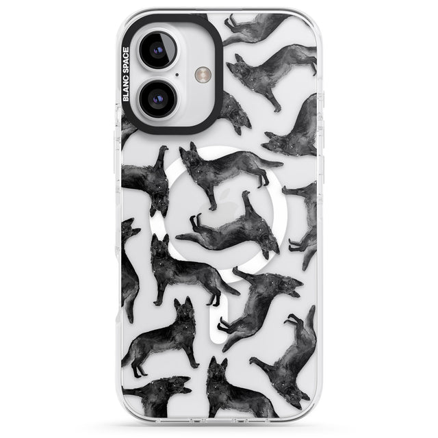 iPhone 16 Pro Max German Shepherd (Black) Watercolour Dog Pattern Black Impact Phone Case