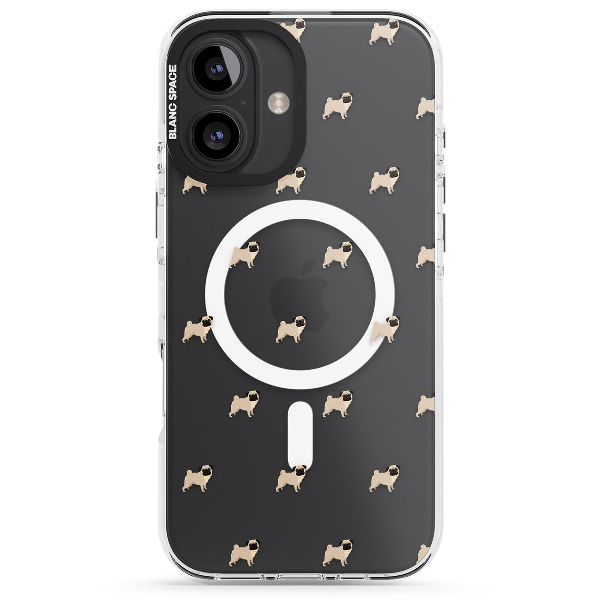 iPhone 16 Pro Max Pug Dog Pattern Clear Black Impact Phone Case