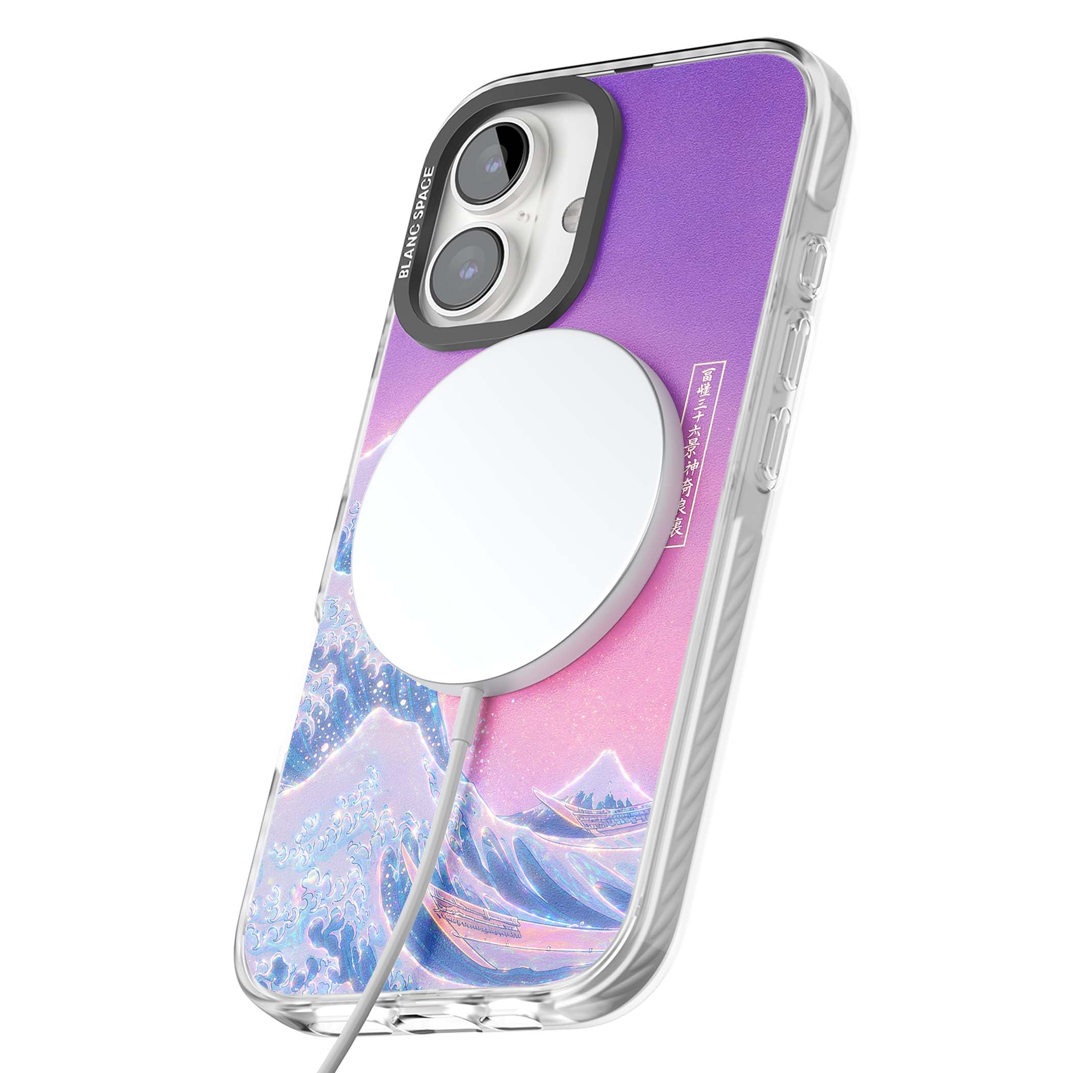 The Great Opal Wave Japanese iPhone case featuring Hokusai's great wave in iridescent pastels with lilac sky and Mou | Impact Magsafe case for iPhone 16, iPhone 16 Plus