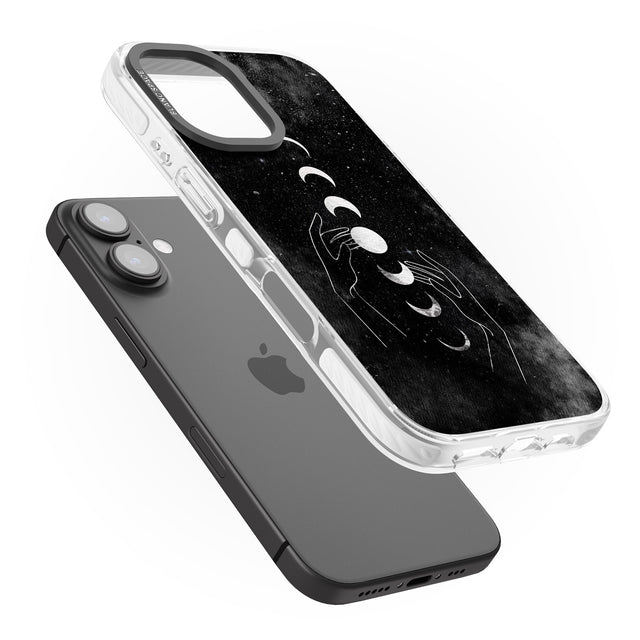 iPhone 16 Pro Max Moon Phases and Hands Black Impact Phone Case