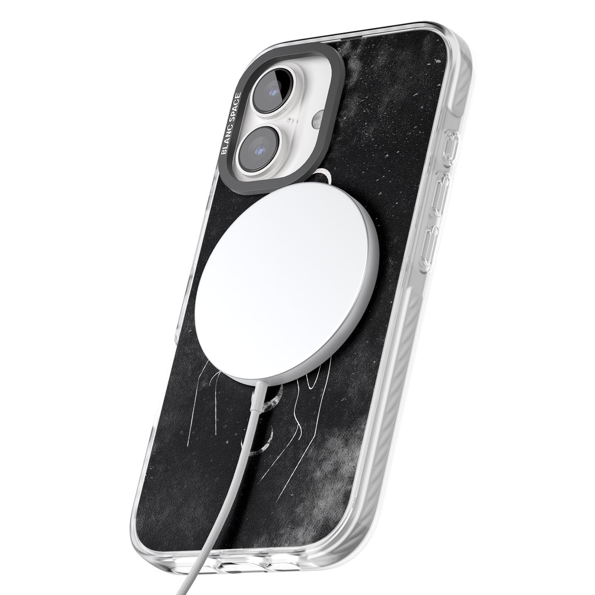 iPhone 16 Pro Max Moon Phases and Hands Black Impact Phone Case