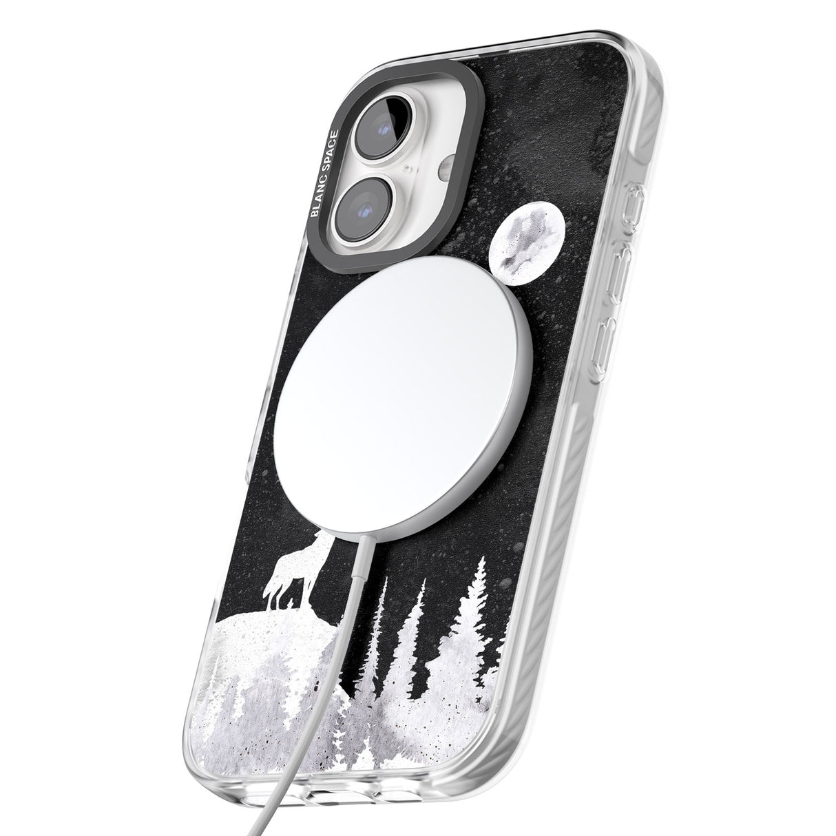 iPhone 16 Pro Max Moon Phases: Wolf & Full Moon Black Impact Phone Case