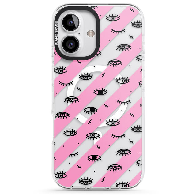 iPhone 16 Pro Max Pink Stripe Eyes Black Impact Phone Case