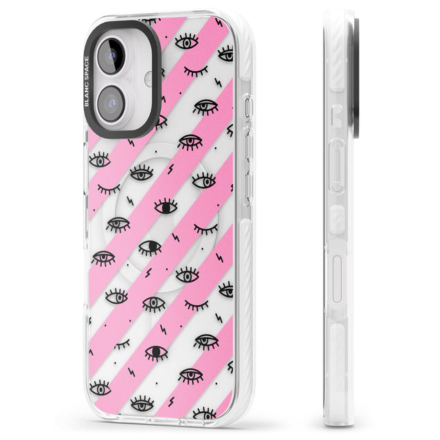 iPhone 16 Pro Max Pink Stripe Eyes Black Impact Phone Case