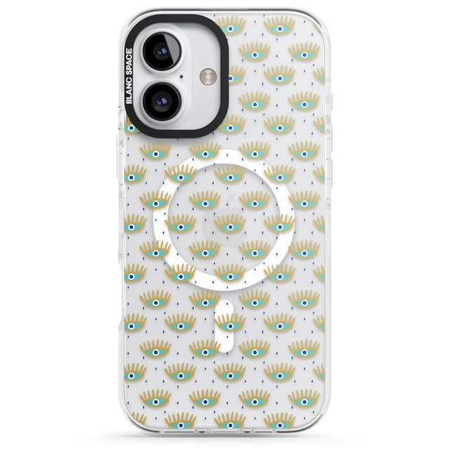 iPhone 16 Pro Max Crying Eyes (Clear) Psychedelic Eyes Pattern Black Impact Phone Case