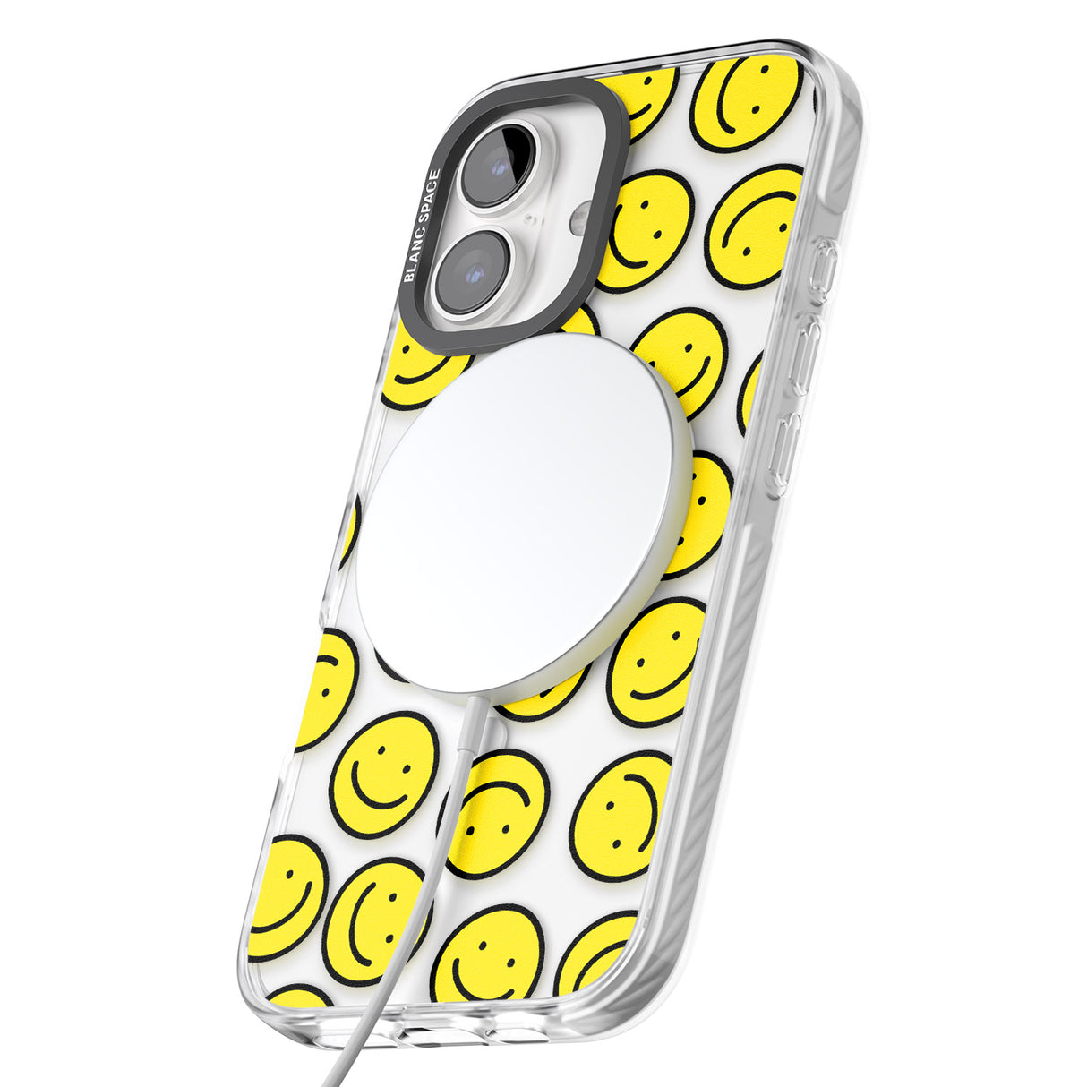 iPhone 16 Pro Max Happy Face Clear Pattern Black Impact Phone Case