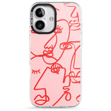 iPhone 16 Pro Max Abstract Continuous Line Faces Red on Pink Black Impact Phone Case