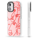 iPhone 16 Pro Max Abstract Continuous Line Faces Red on Pink Black Impact Phone Case