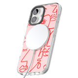 iPhone 16 Pro Max Abstract Continuous Line Faces Red on Pink Black Impact Phone Case