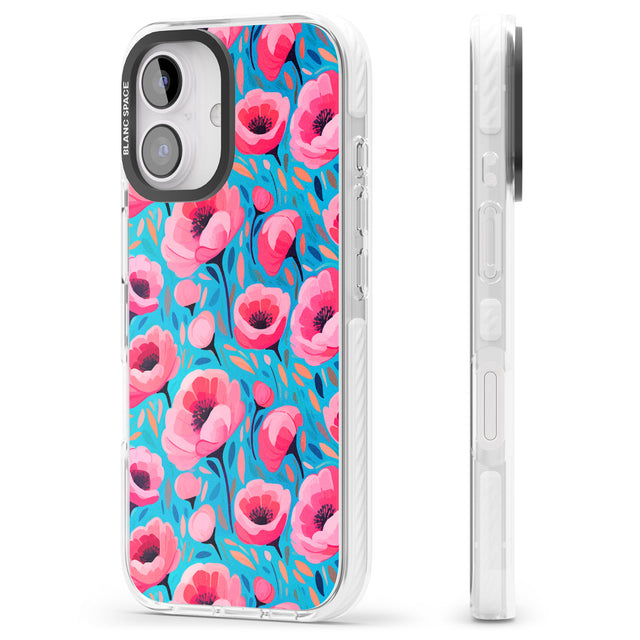 iPhone 16 Pro Max Tropical Pink Poppies Black Impact Phone Case