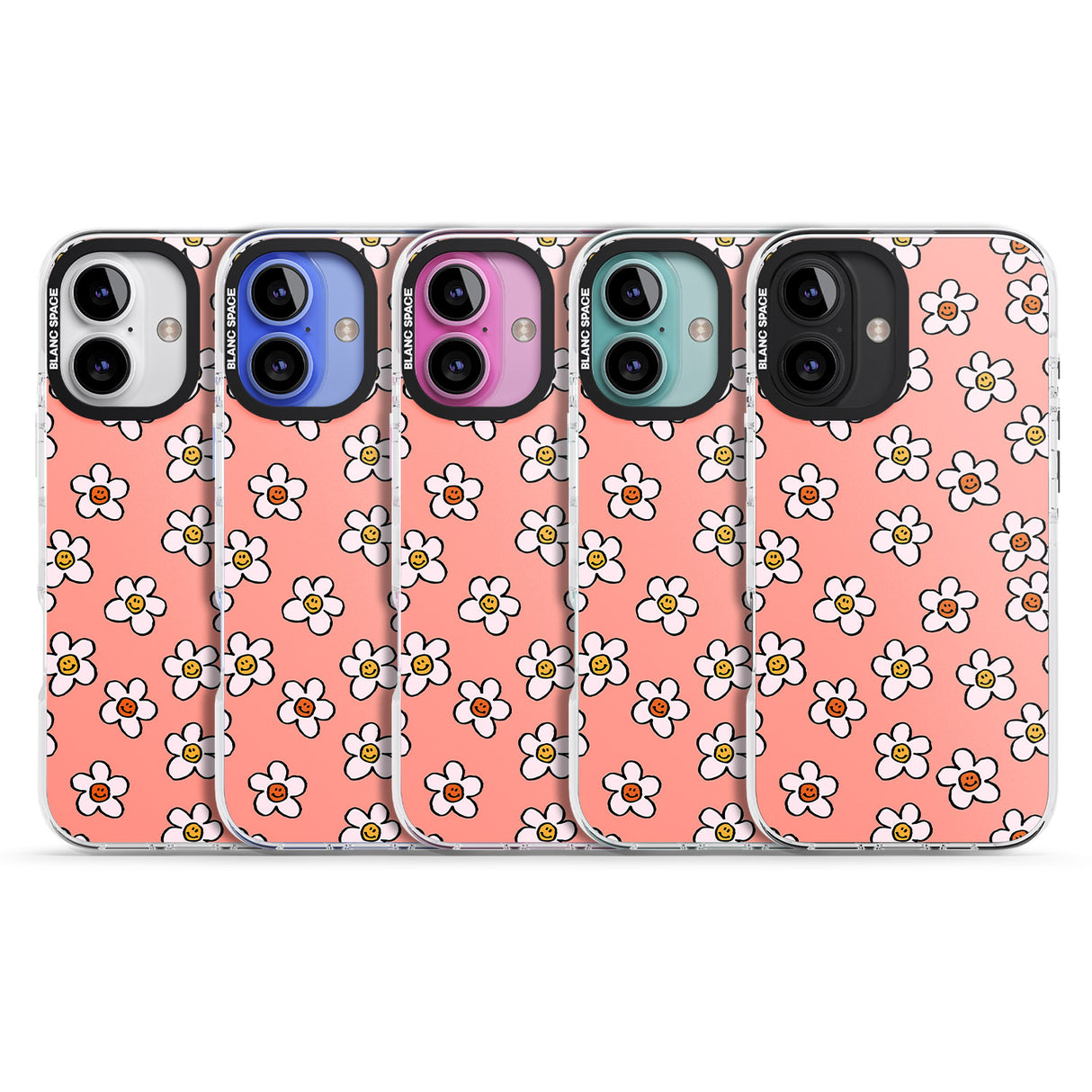 iPhone 16 Pro Max Peachy Daisy Smiles Black Impact Phone Case