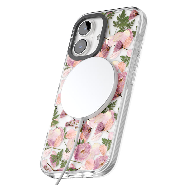 iPhone 16 Pro Max Leafy Floral Pattern Transparent Design Black Impact Phone Case