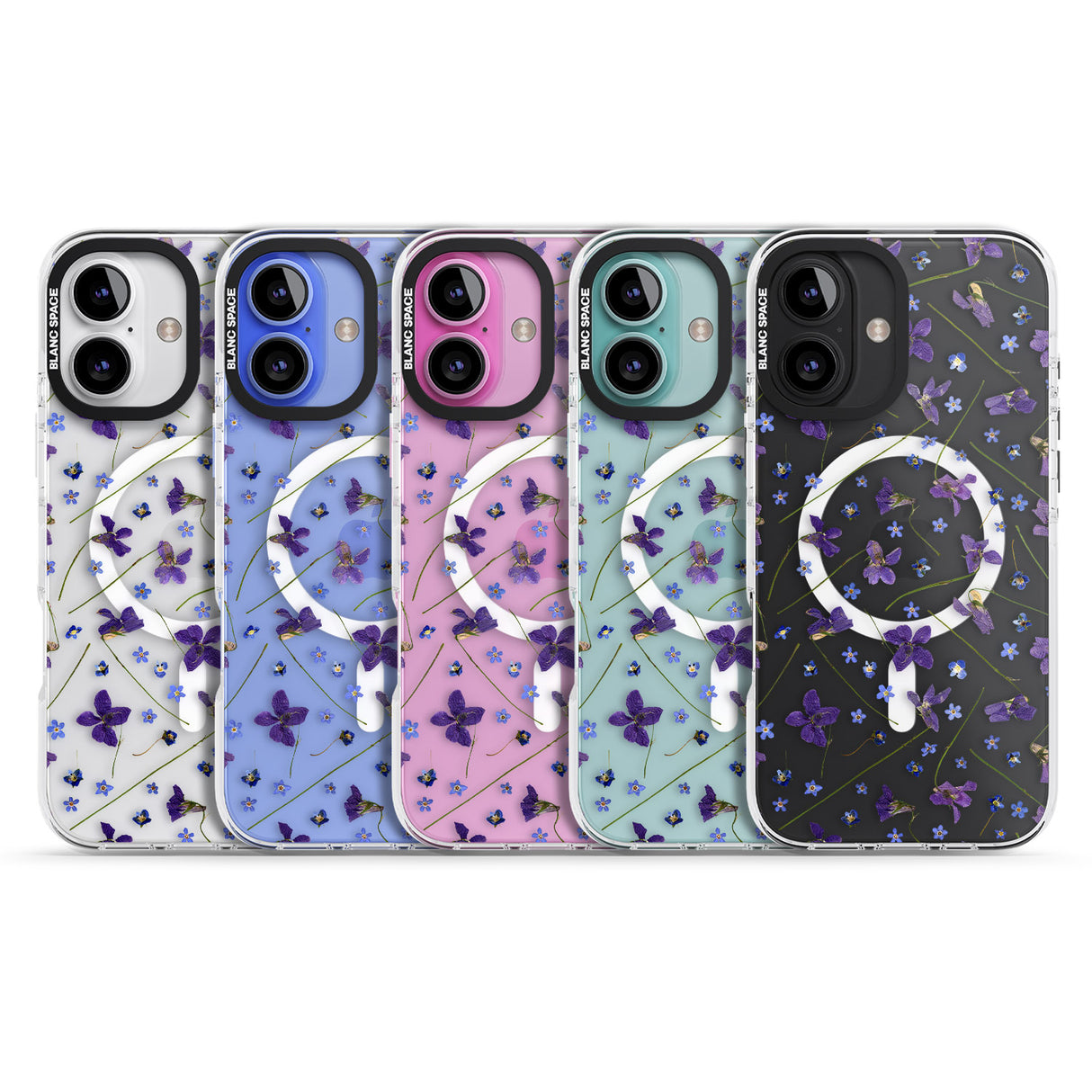 iPhone 16 Pro Max Violet & Blue Floral Pattern Design Black Impact Phone Case