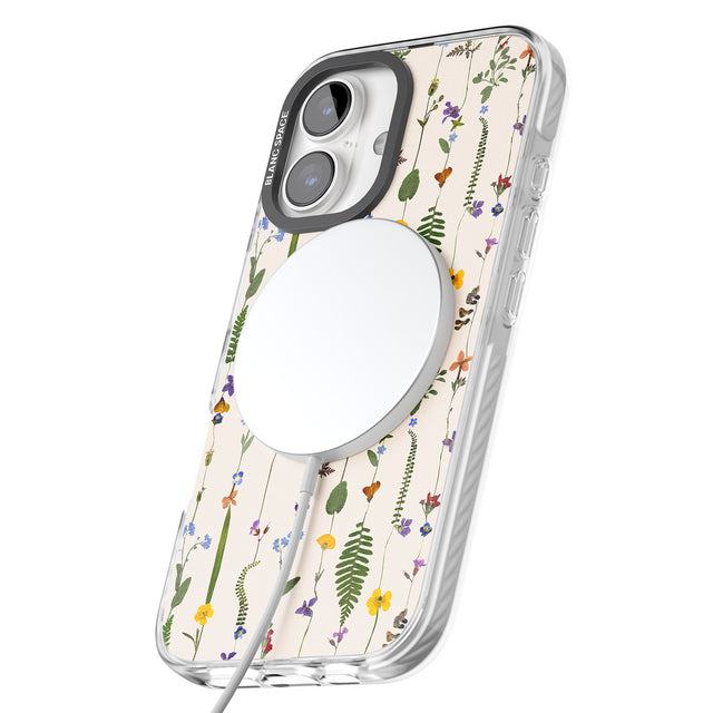 iPhone 16 Pro Max Wildflower Chain Design - Cream Black Impact Phone Case