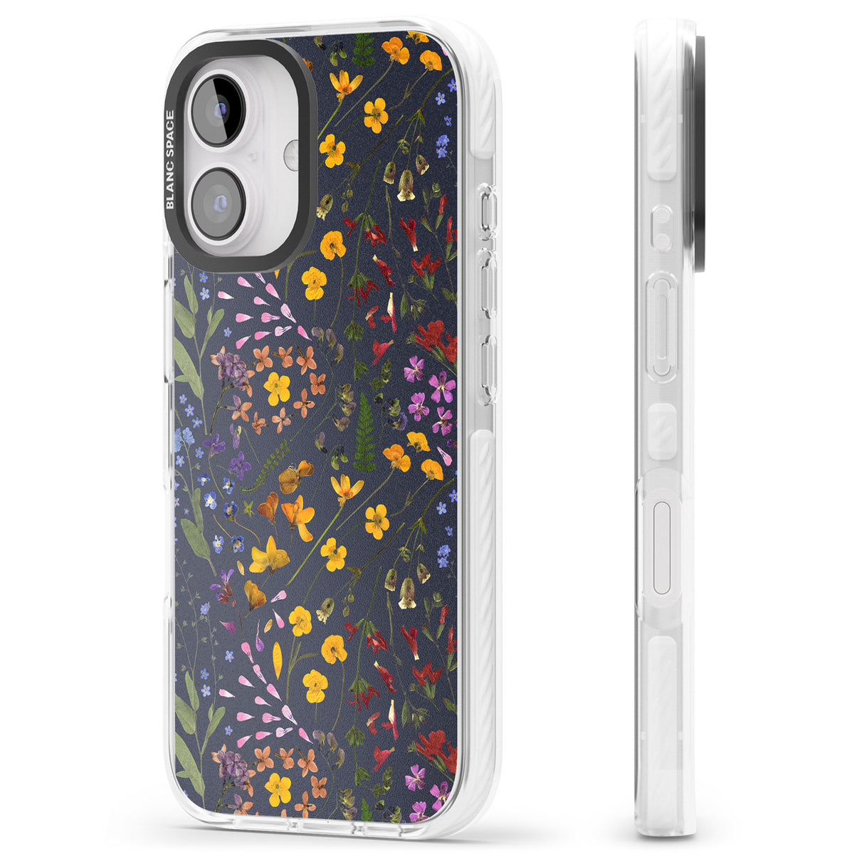 iPhone 16 Pro Max Wildflower & Leaves Cluster Design - Navy Black Impact Phone Case