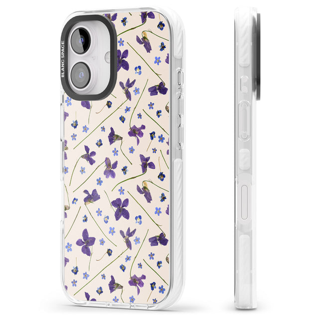 iPhone 16 Pro Max Violet Floral Pattern Design - Cream Black Impact Phone Case