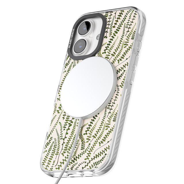 iPhone 16 Pro Max Fern Leaf Pattern Design - Cream Black Impact Phone Case