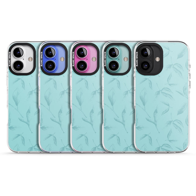 iPhone 16 Pro Max Blue Leaves Vintage Botanical Black Impact Phone Case