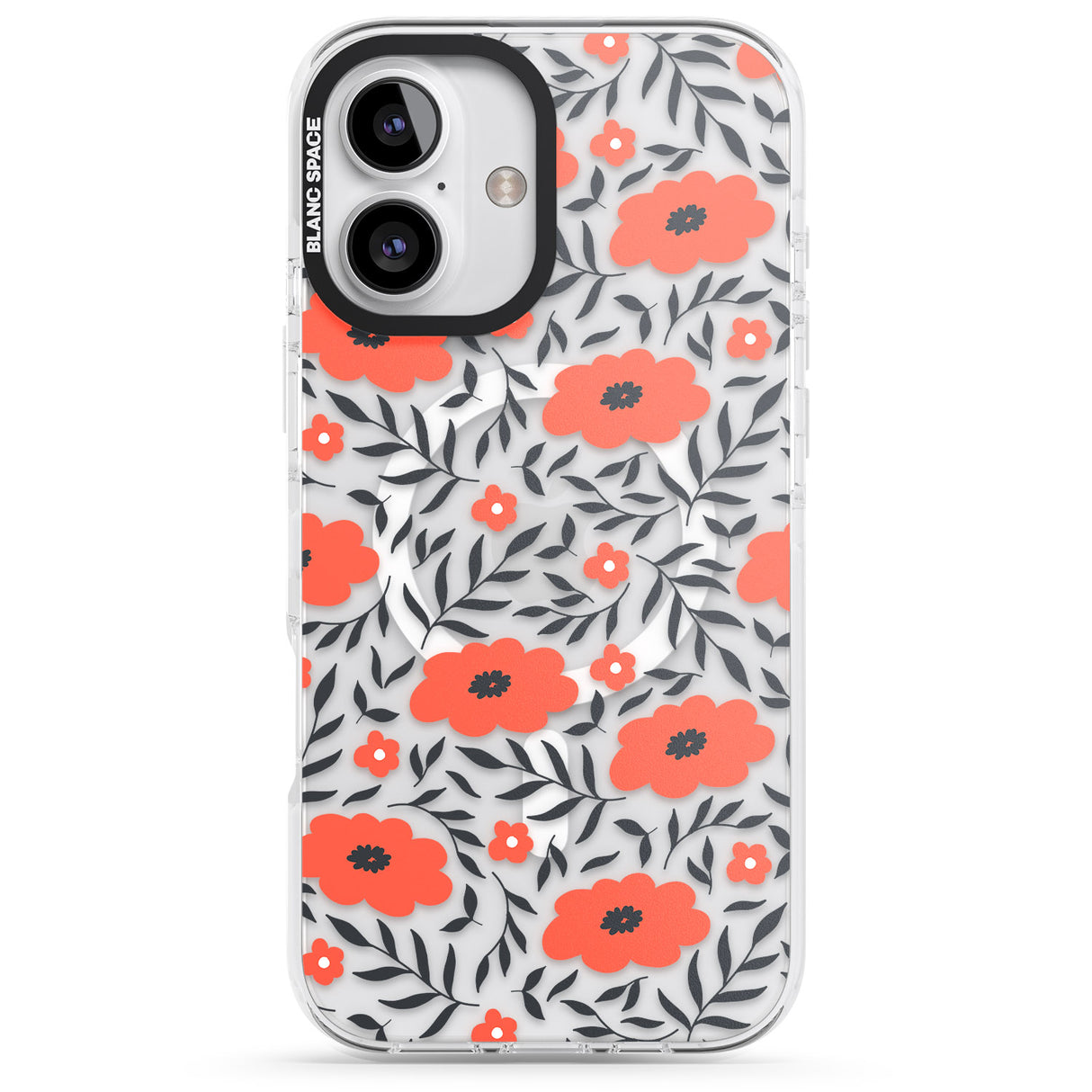 iPhone 16 Pro Max Red Poppy Transparent Floral Black Impact Phone Case