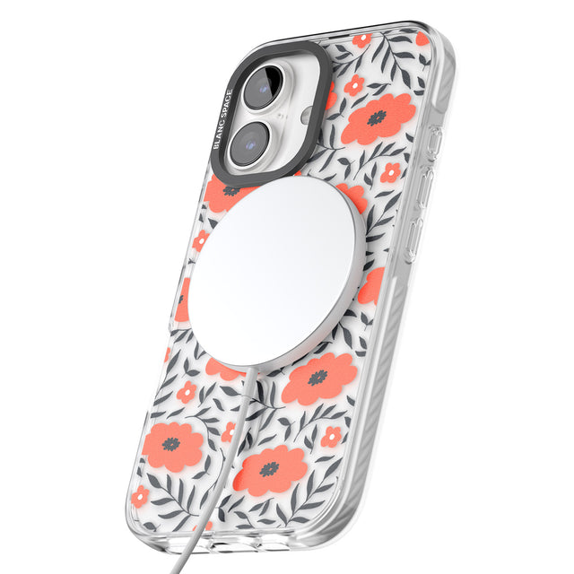 iPhone 16 Pro Max Red Poppy Transparent Floral Black Impact Phone Case