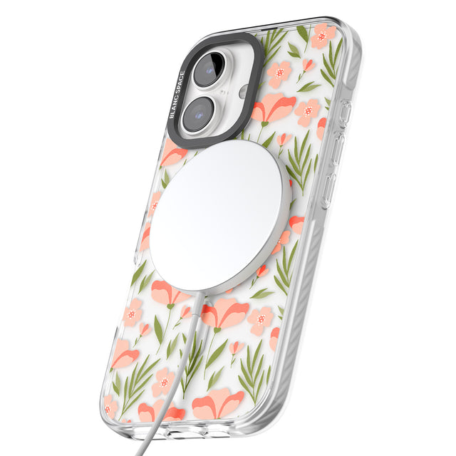 iPhone 16 Pro Max Pink Petals Transparent Floral Black Impact Phone Case